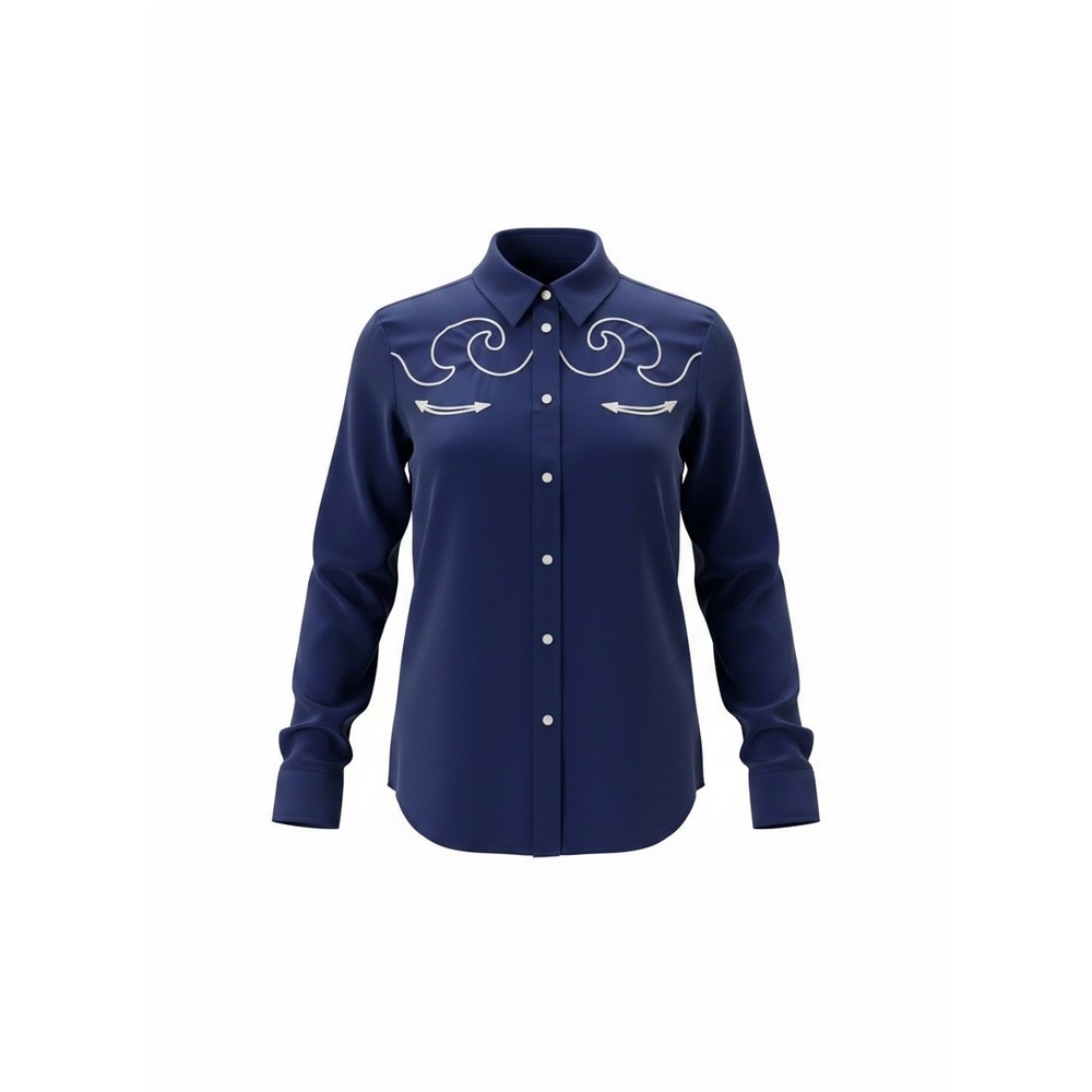 Moschino Cheap and Chic Blue Embroidered Western Style Button Down Shirt USA 6
